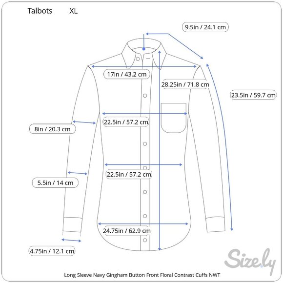 Talbots Long Sleeve Fitted Nvy Gingham Button Front Floral Contrast Shirt NWT XL - Picture 8 of 8